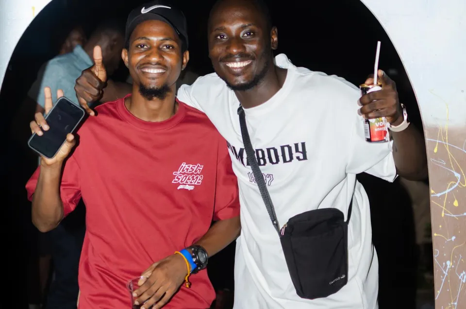 Two friends smiling together at The Hangawt